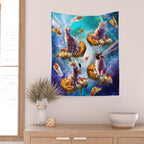 Outer Space Cats With Rainbow Laser Eyes Riding On Pizza Wall Tapestry Gallery Image 2
