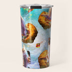 Outer Space Cats With Rainbow Laser Eyes Riding On Pizza Travel Mug Gallery Image 1
