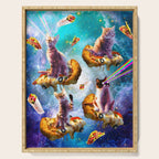 Outer Space Cats With Rainbow Laser Eyes Riding On Pizza Serving Tray Gallery Image 1