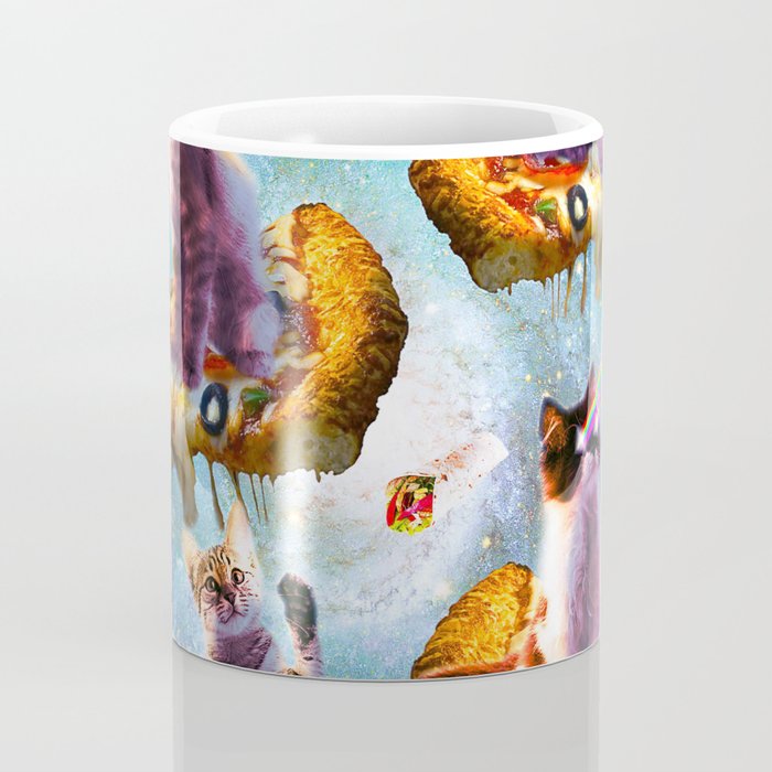Outer Space Cats With Rainbow Laser Eyes Riding On Pizza Coffee Mug Gallery Image 4