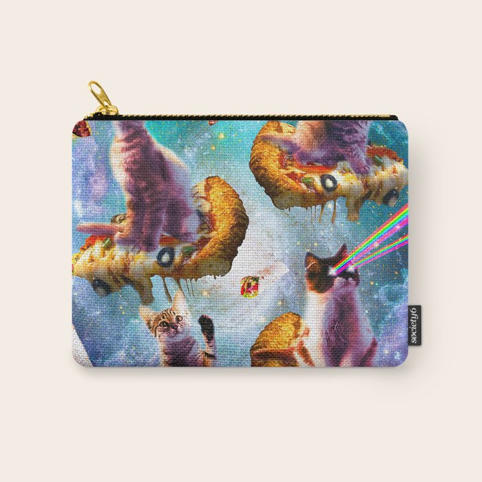 Outer Space Cats With Rainbow Laser Eyes Riding On Pizza Carry All Pouch Gallery Image 1