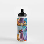 Outer Space Cats With Rainbow Laser Eyes Riding On Pizza Water Bottle Gallery Image 2