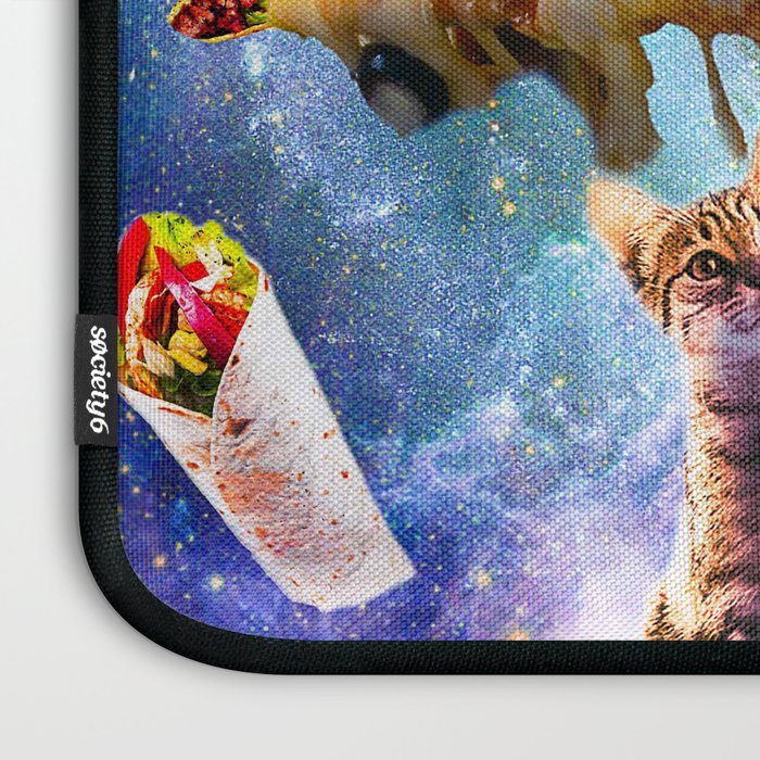 Outer Space Cats With Rainbow Laser Eyes Riding On Pizza Laptop Sleeve Gallery Image 3