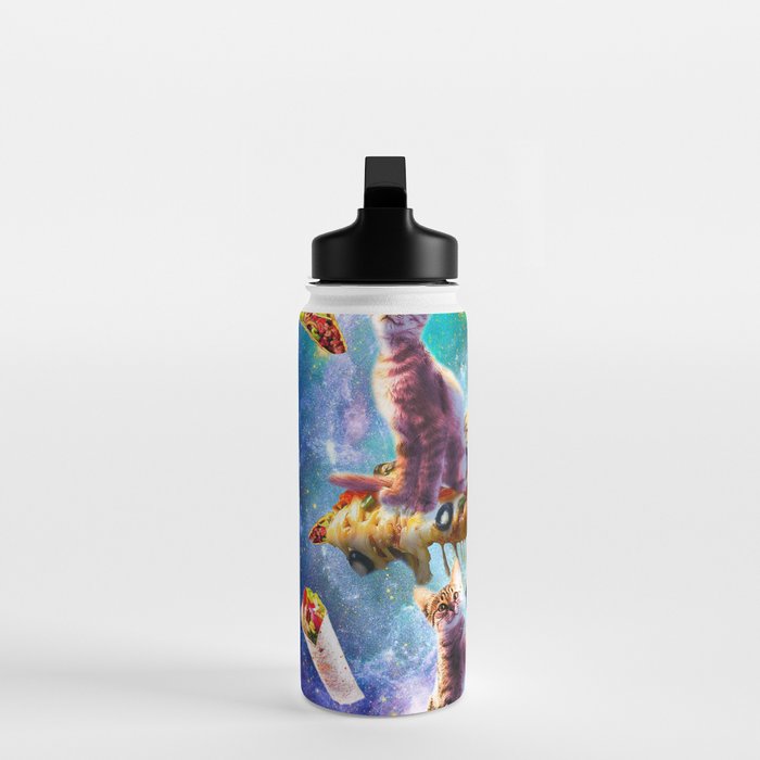 Outer Space Cats With Rainbow Laser Eyes Riding On Pizza Water Bottle Gallery Image 3