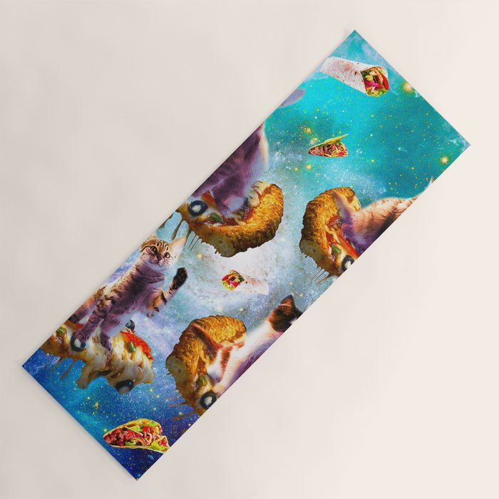 Outer Space Cats With Rainbow Laser Eyes Riding On Pizza Yoga Mat Gallery Image 1