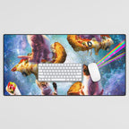 Outer Space Cats With Rainbow Laser Eyes Riding On Pizza Desk Mat Gallery Image 1