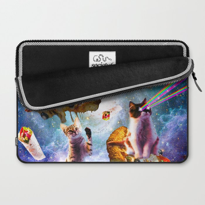 Outer Space Cats With Rainbow Laser Eyes Riding On Pizza Laptop Sleeve Gallery Image 2
