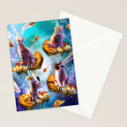 Outer Space Cats With Rainbow Laser Eyes Riding On Pizza Stationery Card Gallery Image 2