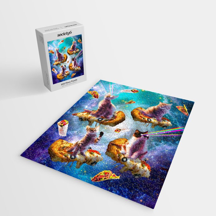 Outer Space Cats With Rainbow Laser Eyes Riding On Pizza Jigsaw Puzzle Gallery Image 2