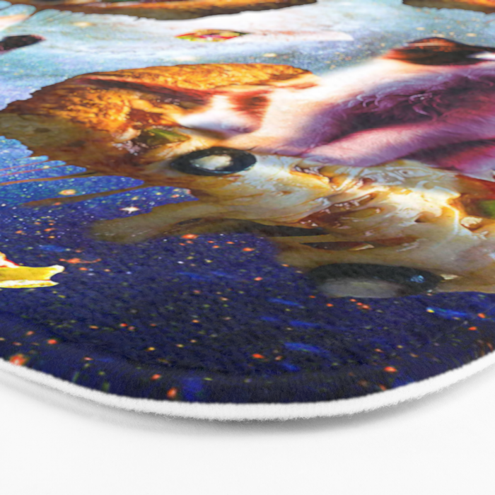 Outer Space Cats With Rainbow Laser Eyes Riding On Pizza Bath Mat Gallery Image 3