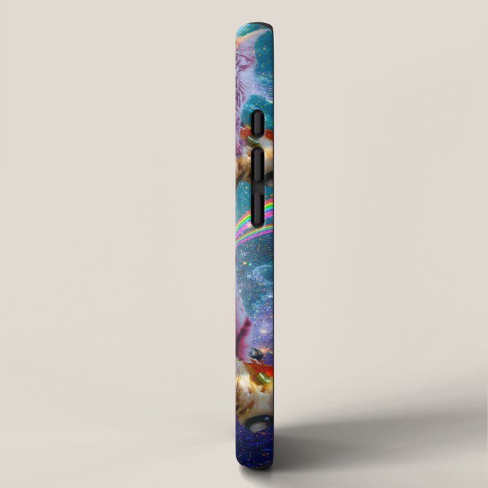 Outer Space Cats With Rainbow Laser Eyes Riding On Pizza iPhone Case Gallery Image 2