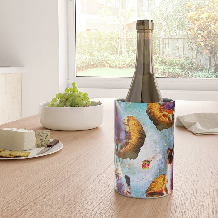 Outer Space Cats With Rainbow Laser Eyes Riding On Pizza Wine Chiller Gallery Image 4