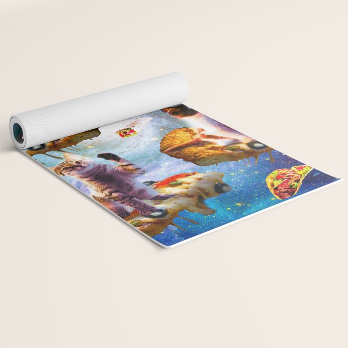 Outer Space Cats With Rainbow Laser Eyes Riding On Pizza Yoga Mat Gallery Image 2