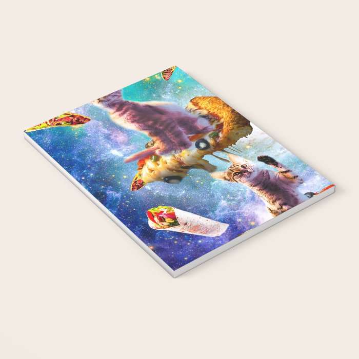 Outer Space Cats With Rainbow Laser Eyes Riding On Pizza Notebook Gallery Image 3