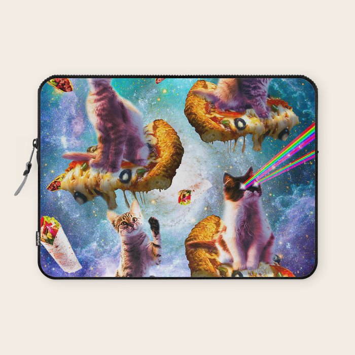 Outer Space Cats With Rainbow Laser Eyes Riding On Pizza Laptop Sleeve Gallery Image 1