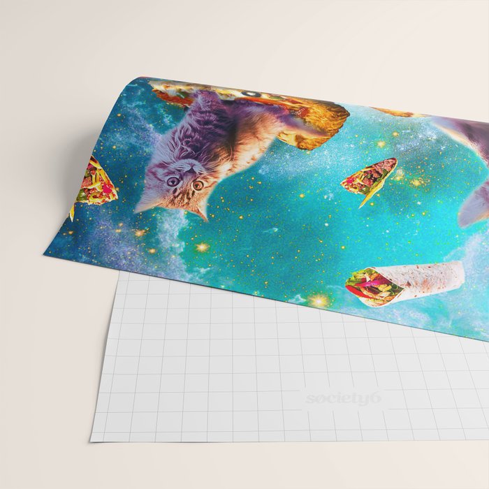Outer Space Cats With Rainbow Laser Eyes Riding On Pizza Wrapping Paper Gallery Image 2