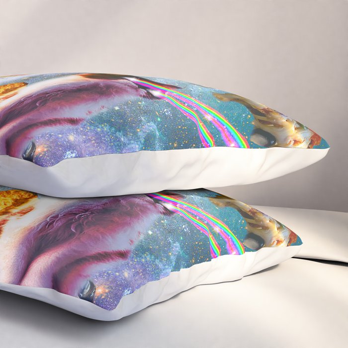Outer Space Cats With Rainbow Laser Eyes Riding On Pizza Pillow Sham Gallery Image 3