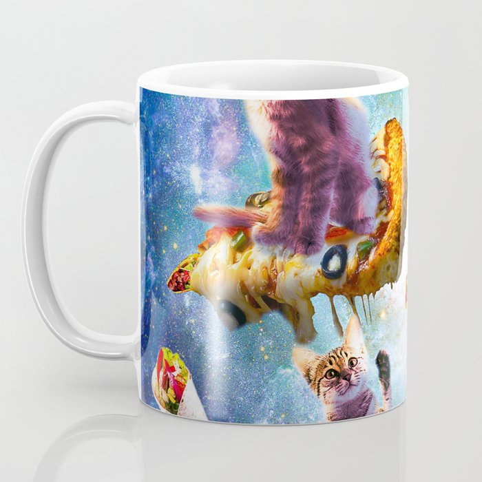 Outer Space Cats With Rainbow Laser Eyes Riding On Pizza Coffee Mug Gallery Image 3