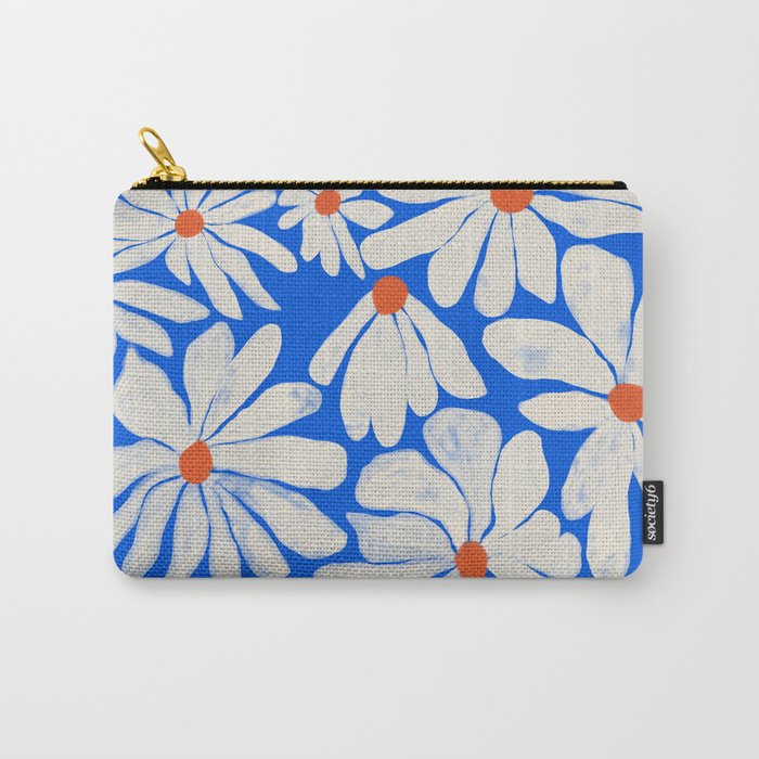 Boho Daisies on Indigo Blue Carry All Pouch Gallery Image 1