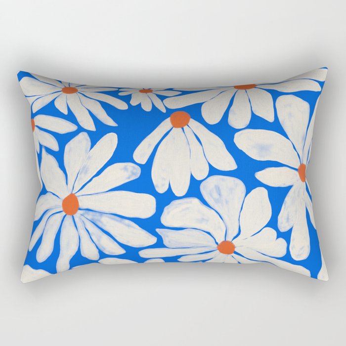 Boho Daisies on Indigo Blue Rectangular Pillow Gallery Image 1