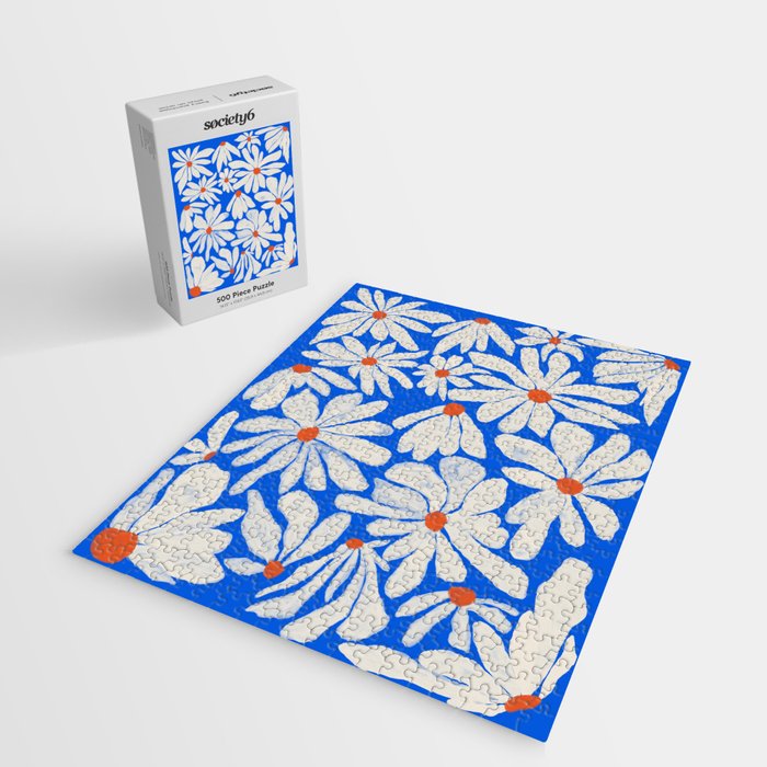 Boho Daisies on Indigo Blue Jigsaw Puzzle Gallery Image 2