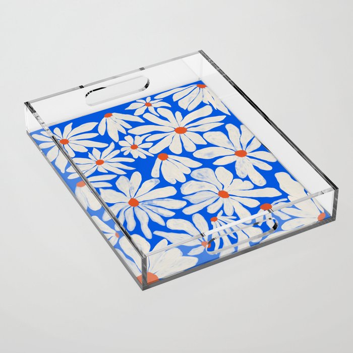 Boho Daisies on Indigo Blue Acrylic Tray Gallery Image 1