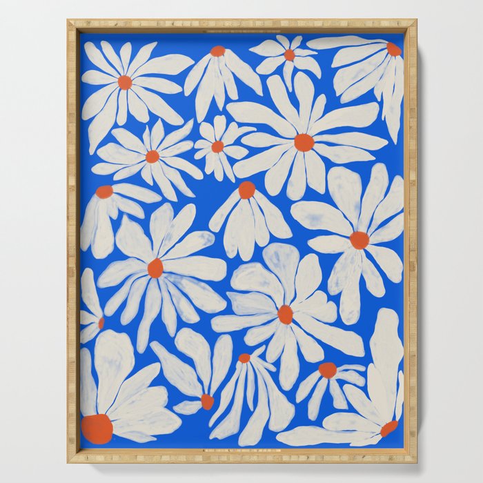 Boho Daisies on Indigo Blue Serving Tray Gallery Image 1