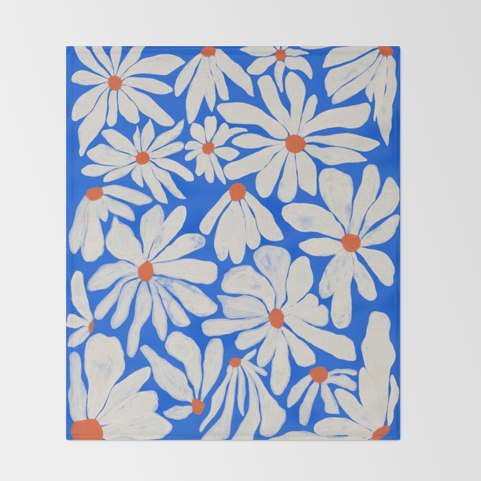 Boho Daisies on Indigo Blue Throw Blanket Gallery Image 2
