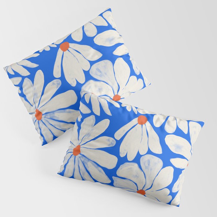 Boho Daisies on Indigo Blue Pillow Sham Gallery Image 3