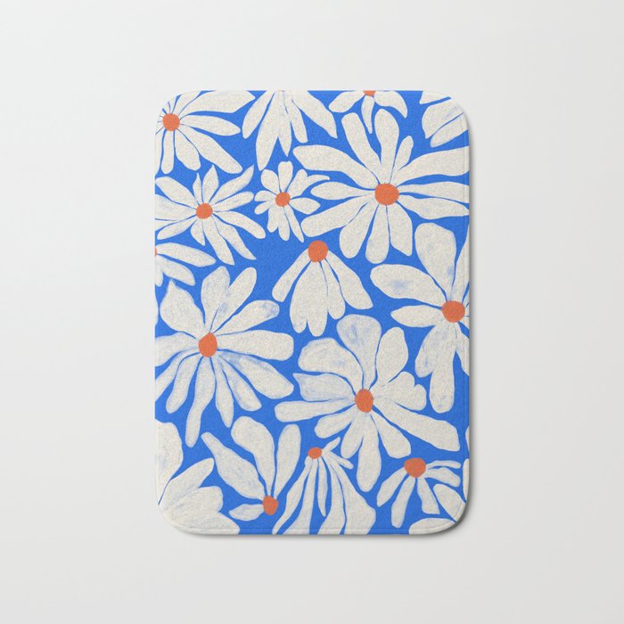 Boho Daisies on Indigo Blue Bath Mat Gallery Image 1