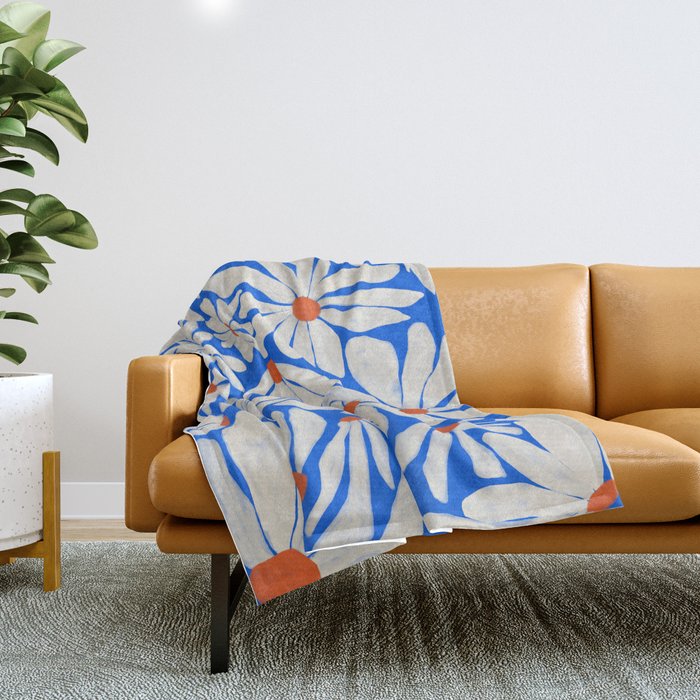 Boho Daisies on Indigo Blue Throw Blanket Gallery Image 1