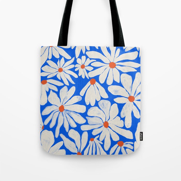 Boho Daisies on Indigo Blue Tote Bag Gallery Image 1