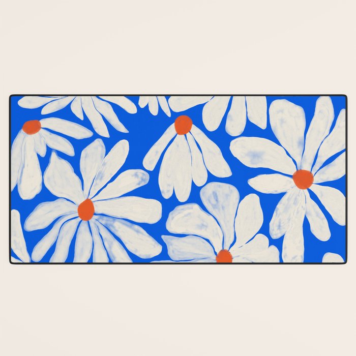 Boho Daisies on Indigo Blue Desk Mat Gallery Image 3