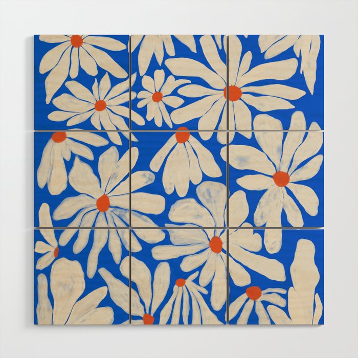 Boho Daisies on Indigo Blue Wood Wall Art Gallery Image 1