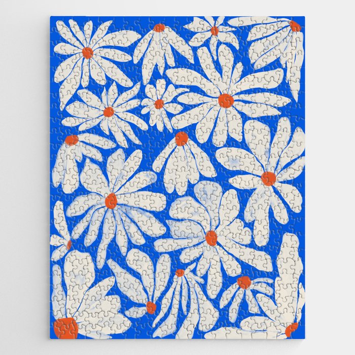 Boho Daisies on Indigo Blue Jigsaw Puzzle Gallery Image 1