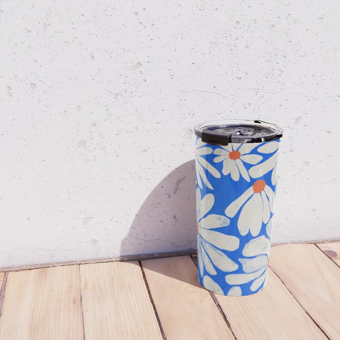 Boho Daisies on Indigo Blue Travel Mug Gallery Image 4