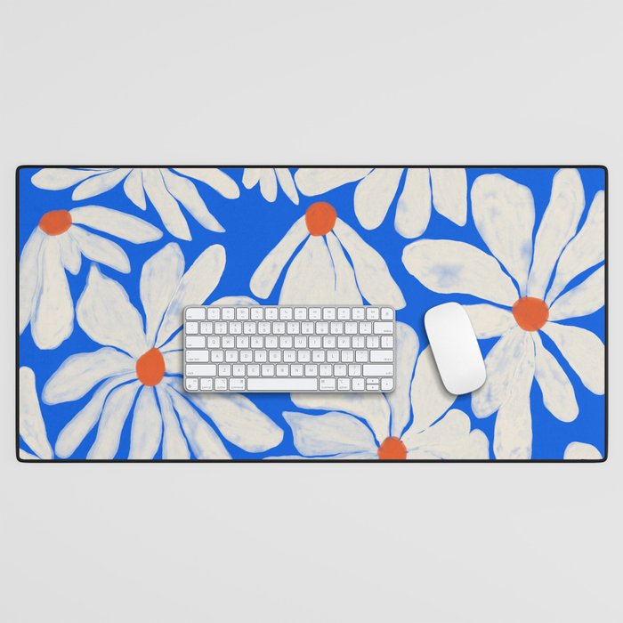 Boho Daisies on Indigo Blue Desk Mat Gallery Image 1