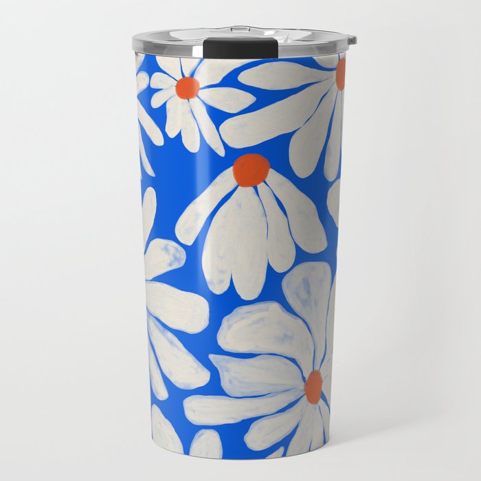 Boho Daisies on Indigo Blue Travel Mug Gallery Image 1