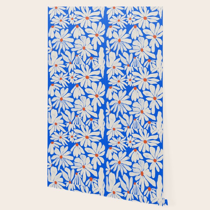 Boho Daisies on Indigo Blue Wallpaper Gallery Image 2