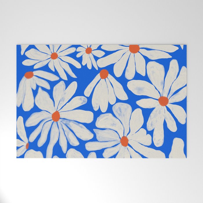 Boho Daisies on Indigo Blue Welcome Mat Gallery Image 1