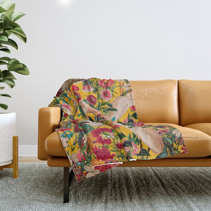 FLORAL AND BIRDS XVIII Throw Blanket Gallery Image 1