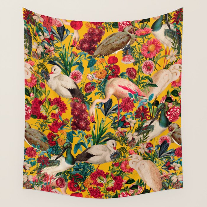 FLORAL AND BIRDS XVIII Wall Tapestry Gallery Image 1
