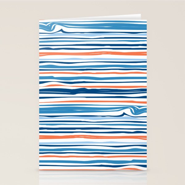 Modern Abstract Ocean Wave Stripes in Classic Blues and Orange Stationery Card Gallery Image 1