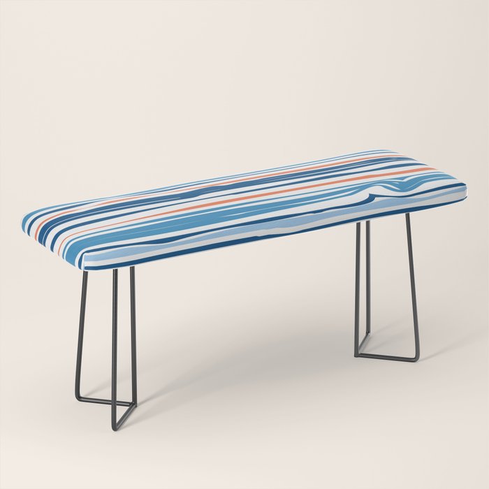 Modern Abstract Ocean Wave Stripes in Classic Blues and Orange Bench Gallery Image 1