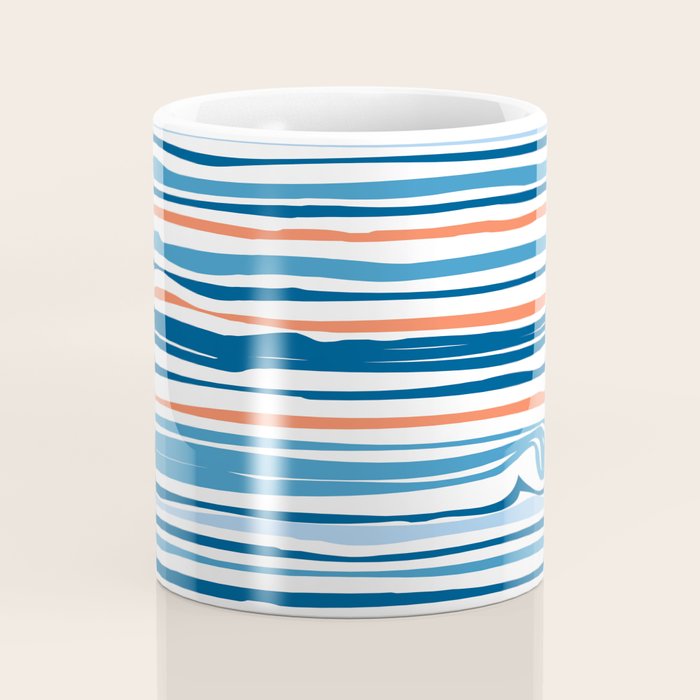 Modern Abstract Ocean Wave Stripes in Classic Blues and Orange Coffee Mug Gallery Image 4