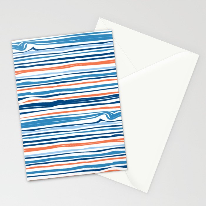 Modern Abstract Ocean Wave Stripes in Classic Blues and Orange Stationery Card Gallery Image 2
