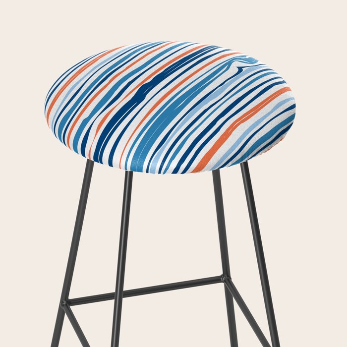 Modern Abstract Ocean Wave Stripes in Classic Blues and Orange Stool Gallery Image 2