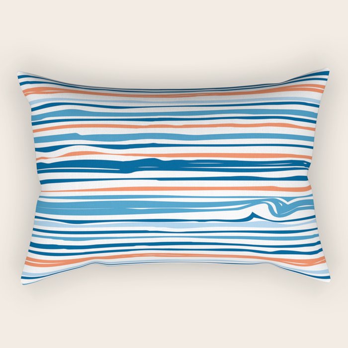 Modern Abstract Ocean Wave Stripes in Classic Blues and Orange Rectangular Pillow Gallery Image 2