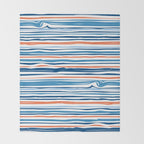 Modern Abstract Ocean Wave Stripes in Classic Blues and Orange Throw Blanket Gallery Image 2