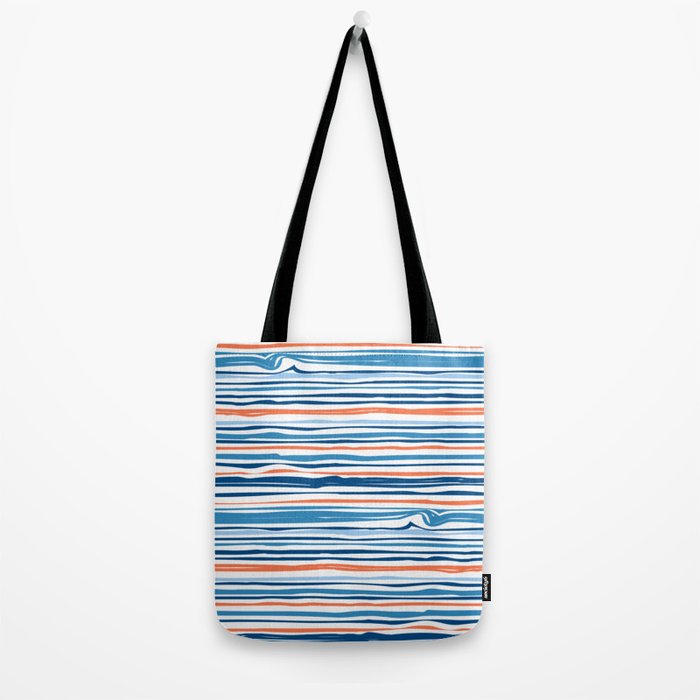 Modern Abstract Ocean Wave Stripes in Classic Blues and Orange Tote Bag Gallery Image 2